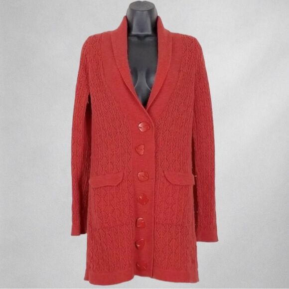Anthropologie Sparrow Pointelle Knit Lambswool Angora Cardigan Size M - Picture 2 of 5